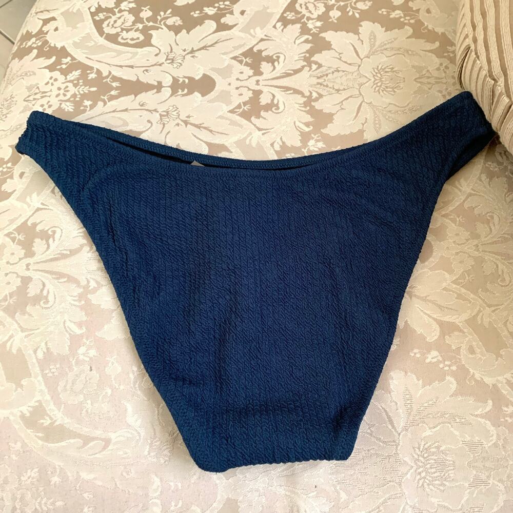 3/$15 J. Crew Textured Curved Waist Cheeky Bikini Bottom in Blue - Picture 5 of 10